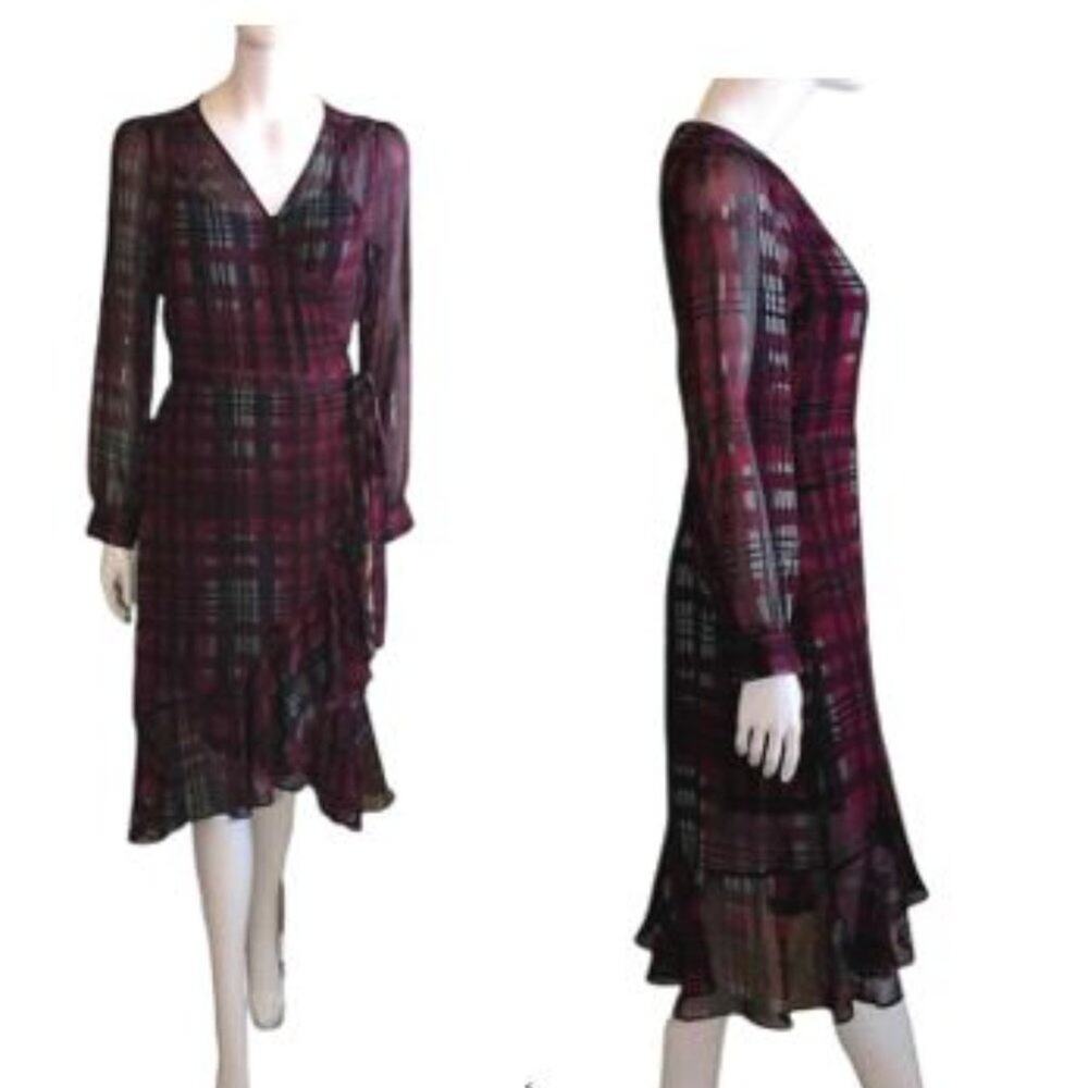 Nanette Lepore Chiffon Ruffle Wrap Dress Sz 6 Bur… - image 3